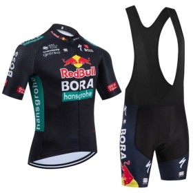 Set Fietsshirt + Korte Koersbroek 2024 BORA-Hansgrohe Bull Zwart Rood